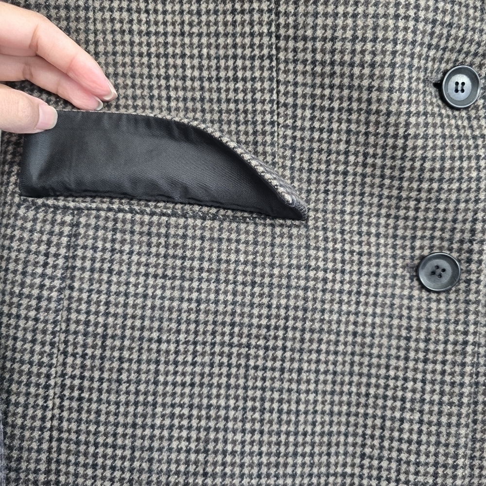 Zara Wool Blend Blazer Sz M Brown Houndstooth Plaid Tailored Career Old Money - Picture 6 of 16